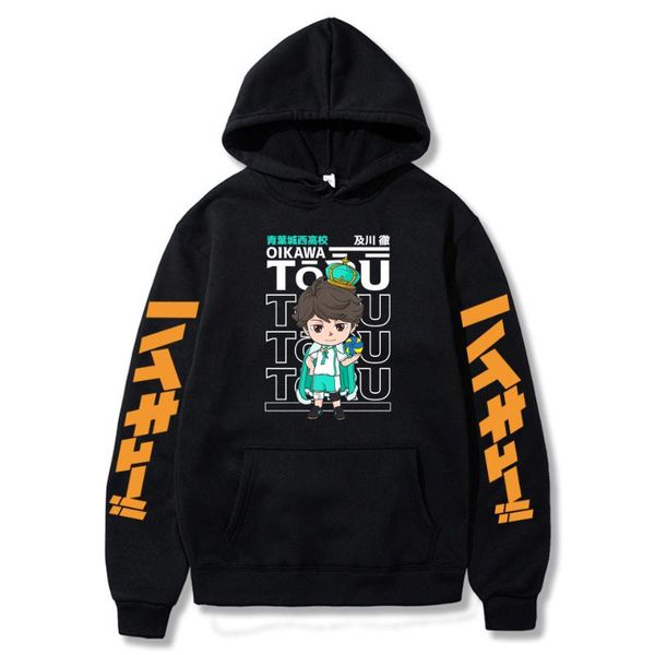 

men's hoodies & sweatshirts haikyuu anime harajuku kawaii cartoon aobajohsai volleyball junior oikawa tooru graphics long sleeve winter, Black