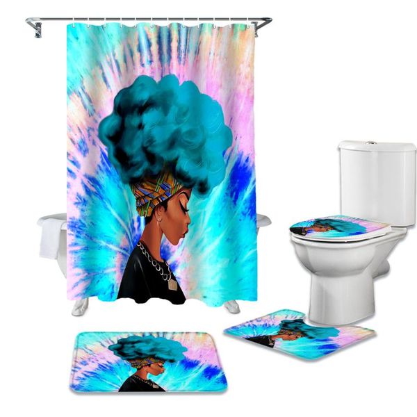 

traditional african black women waterproof shower curtains set bathroom curtain and rug sets