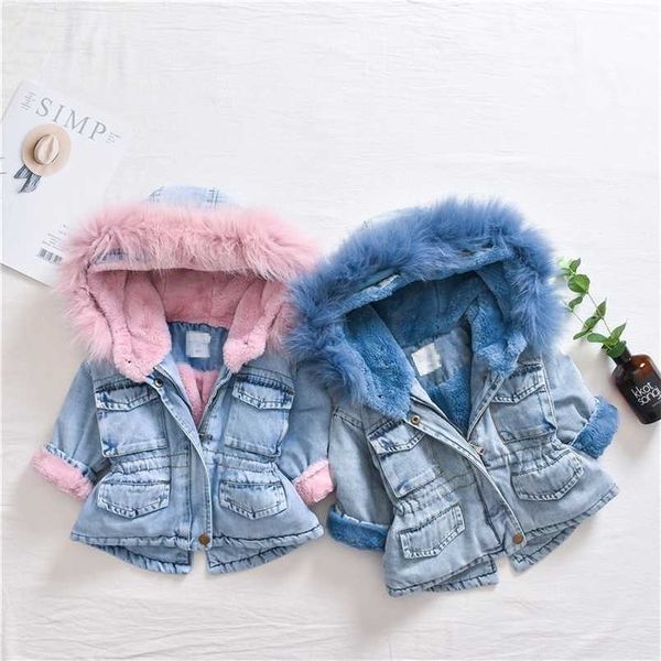 Articolo invernale Ragazza e ragazzo Cappotto di jeans spesso Giacca di jeans in velluto Capispalla caldo per bambini 1-5 anni 211203