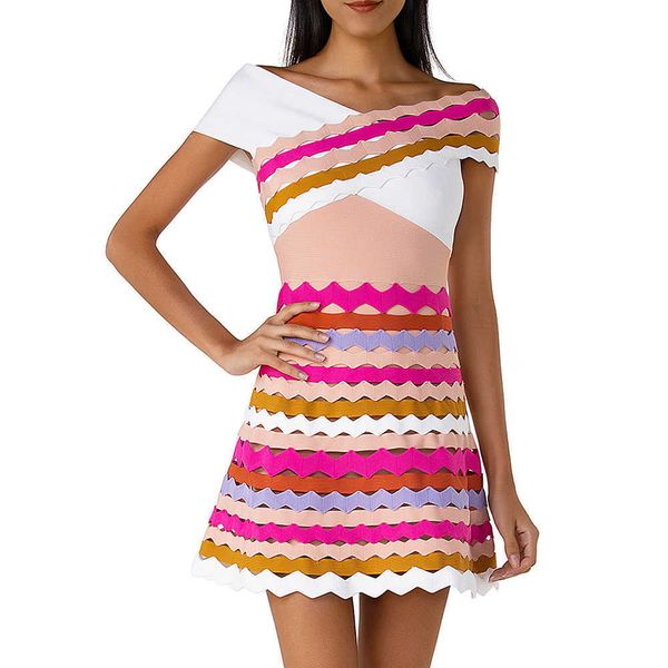 

ocstrade summer bandage dress off the shoulder rayon bodycon celebrity pink club evening party 210527, Black;gray