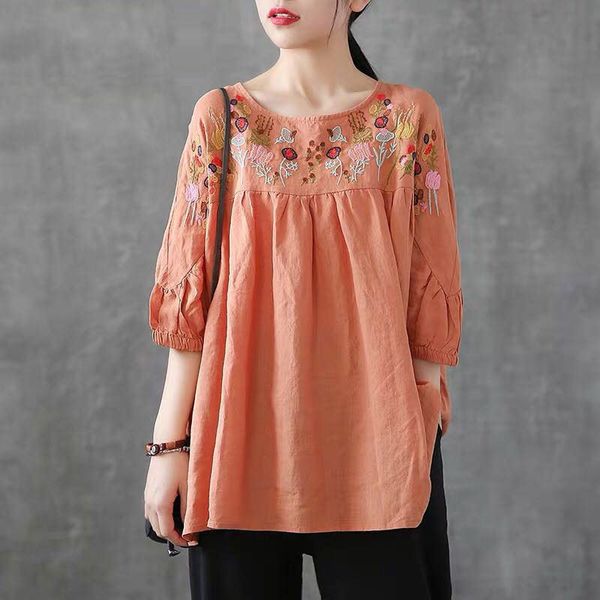 

borisovich women casual blouses shirts new summer fashion half sleeve floral embroidery female cotton plus size p010 210412, White