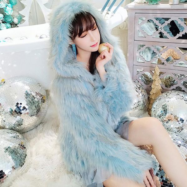 

women's fur & faux winter imitation bomber jacket stitching mink hooded tassels coat cardigan flocking furry puffer outwear, Black