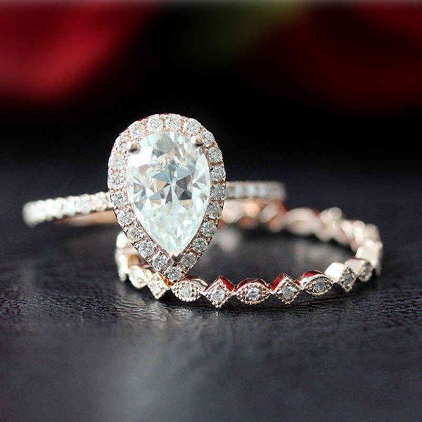 

moissanite 14k rose gold 1.5ct 9x6mm pear cut moissanit engagement bridal ring set for women, Slivery;golden