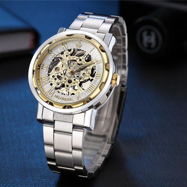 

wristwatches orkina transparent fashion roman cloud carving movement geneva design men male mechanical skeleton wrist watch, Slivery;brown