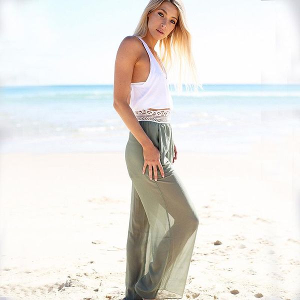 

fashion chiffon wide leg pants woman loose lace trousers women full length clothes 2021 women's & capris, Black;white