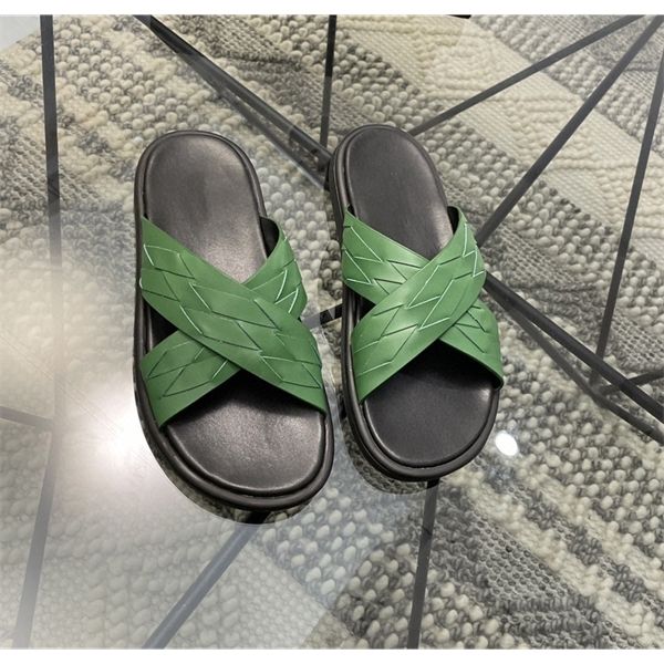 

summer new woven cowhide cross sandals leisure leather green guangzhou high end men's shoes 70% off factory store online sale, Black