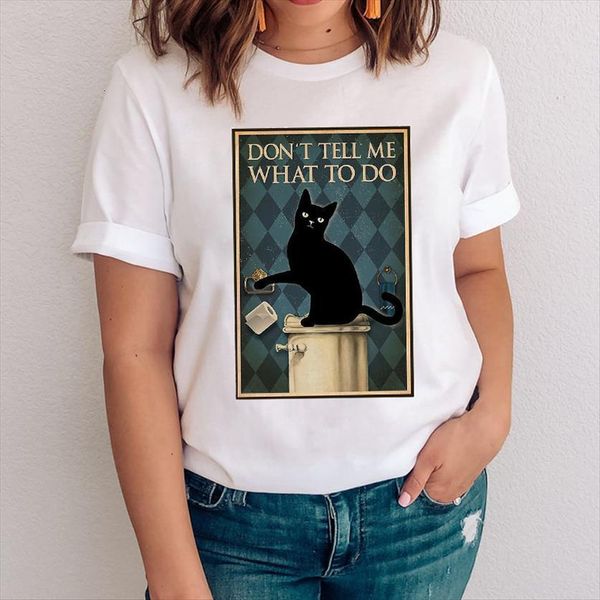 

graphic cute cool short sleeve women cartoon casual funny cat clothes clothing tees print female t shirt, White