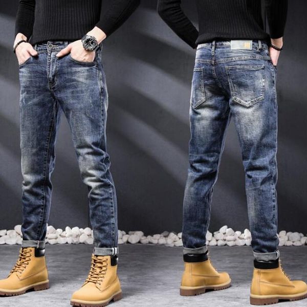 

men's jeans men autumn winter elastic loose slim pants retro, Blue
