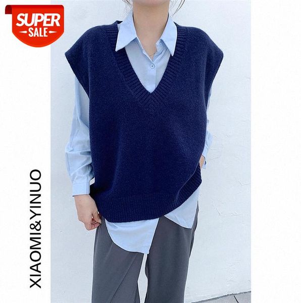 

[ou fan] 7565 knitted v-neck sweater women korean loose sleeveless waistcoat vest #rw6k, Black;gray