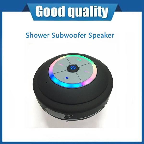 Tragbare Lautsprecher Drahtloser Dusch-Subwoofer-Lautsprecher mit LED-Licht Wasserdichter Freisprechanruf Musik Saugmikrofon Soundbar