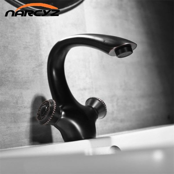 

bathroom sink faucets basin retro black mixer deck mounted double handle single hole faucet brass and cold tap b595