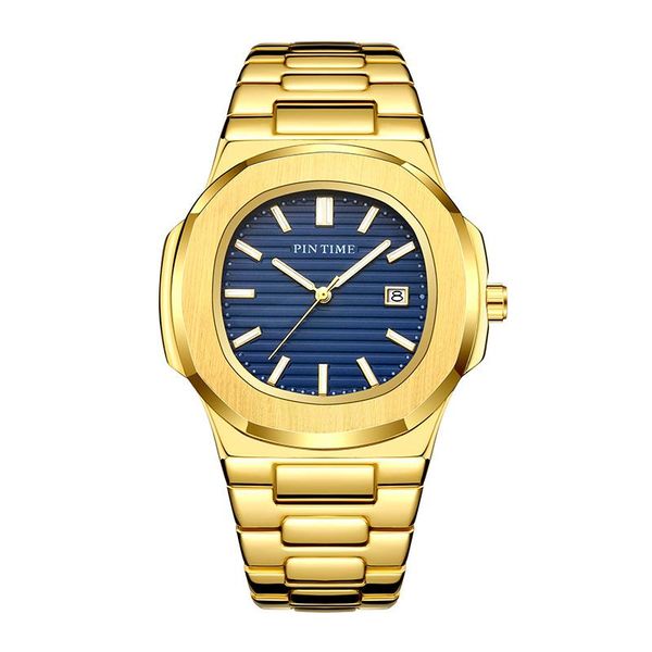 

wristwatches pintime 2021 mens watches gold steel business watch men waterproof sport clock relogio masculino reloj hombre, Slivery;brown