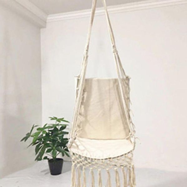 

nordic style hammock safety beige hanging chair swing rope outdoor indoor garden seat for child camp furniture