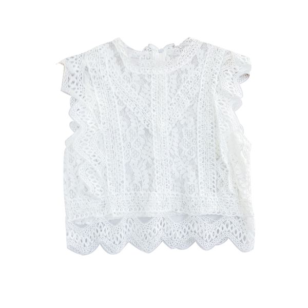 

white lace solid stand collar sleeveless tank chic women b0092 210514