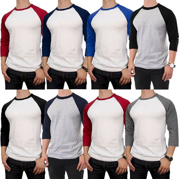 

mens 100% cotton 3/4 sleeve t-shirts baseball jersey raglan team tee s m  xl, White;black