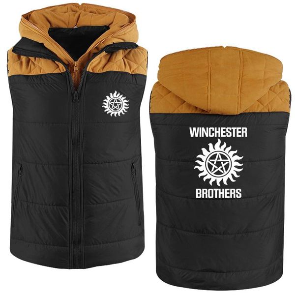 

men's hoodies & sweatshirts casual hoodie winchester brothers printing winter thicken jacket warm wool fleece zipper sweatshirt, Black