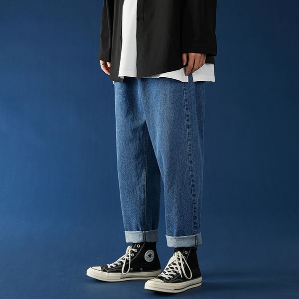 

men's jeans fashion mens washed straight-leg pants denim plus size biker -xxxl, Blue