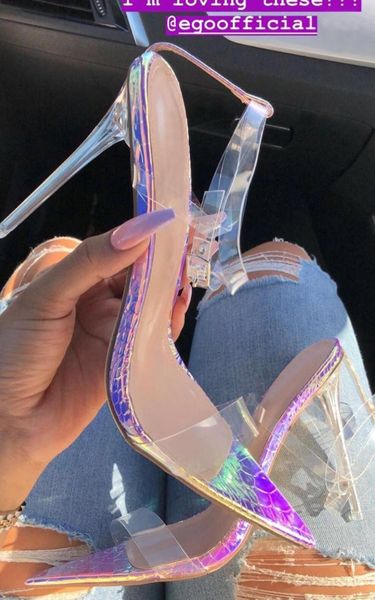 

dress shoes summer pvc transparent women sandals super thin high heels pointed toe buckle strap pumps pu wedding party colorful size 35-42, Black