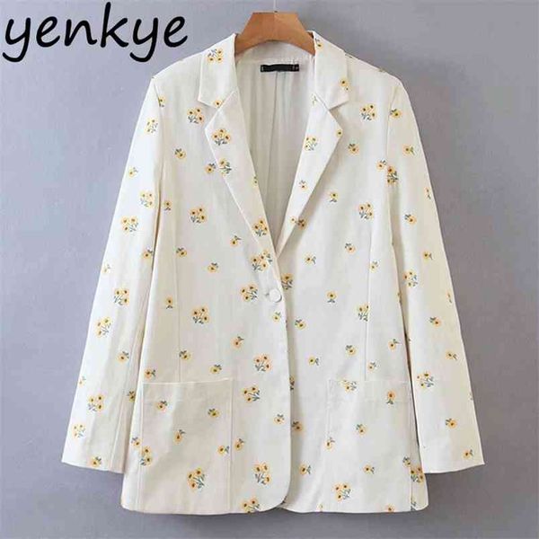 

floral embroidery blazer women notched collar long sleeve pockets casual blazers single button office lady suits plus size 210514, White;black