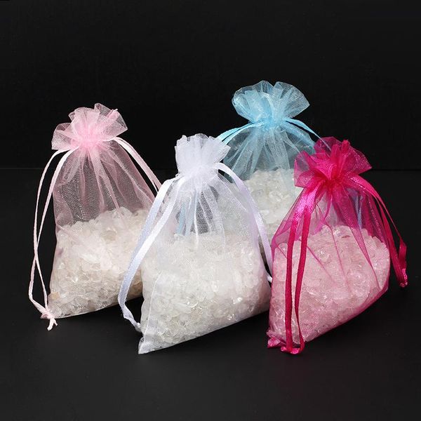 

gift wrap 50pcs tulle packaging transparent party drawable wedding pouches present jewel candy gauze bag organza bags 7*9cm