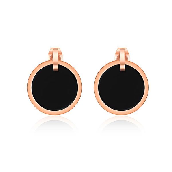 

stud simple round black earrings stainless steel rose gold color and earring jewelry, Golden;silver
