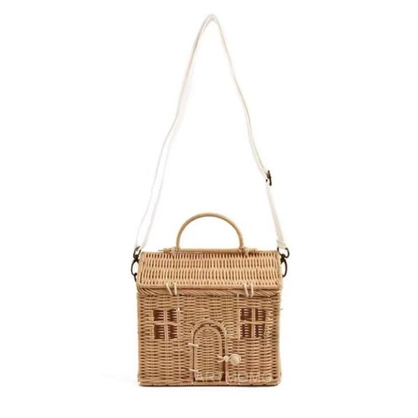 

storage bags 808b small house shape portable messenger bag handmade rattan woven