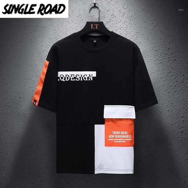 

t-shirt singleroad men man's summer black patchwork cotton hip hop harajuku tshirt punk japanese streetwear t shirt men1, White;black