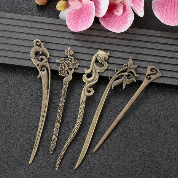 

hair clips & barrettes ethnic retro bronze sticks handmade vintage alloy hairpin for women hanfu accessories styling tool headband, Golden;silver