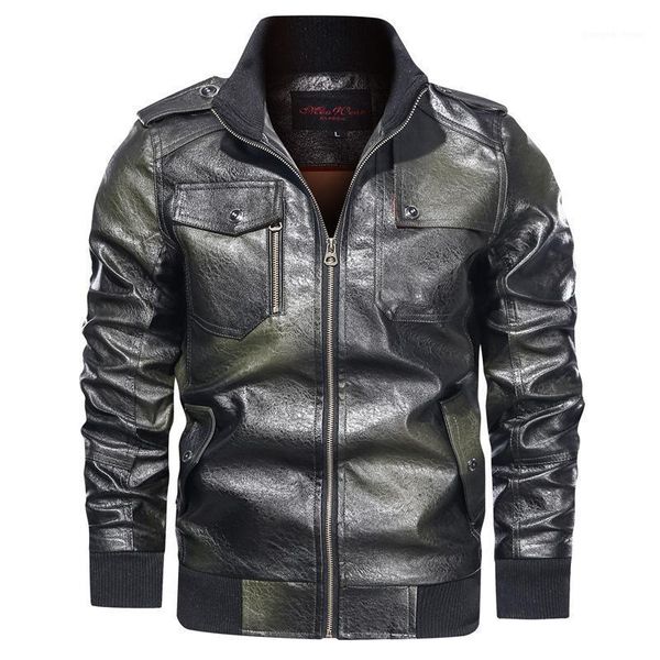 

bomber leather jacket men military faux coats windbreaker multi-pockets motorcycle mens pu jackets size m-5xl men's fur &, Black