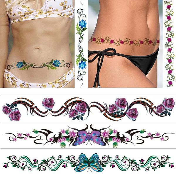 

temporary tattoos waterproof tattoo stickers for waist flower leaves butterfly body art fashion women 420*60mm