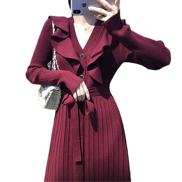 

casual dresses wsyore knitted dress female spring and autumn women v-neck slim long-sleeve sweater mid-long ns2756, Black;gray