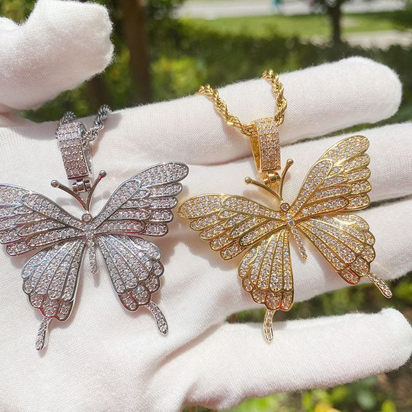 

copper zircon butterfly pendant hiphop hip hop rap trendy men's necklace for couples, Black