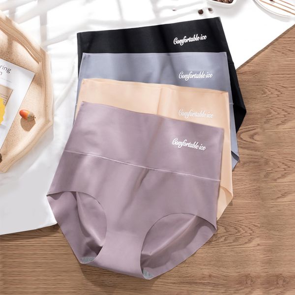 

4pcs/lot women panties ice silk briefs seamless underwear high waist pants comfort lingerie female underpants thongs, Red;black