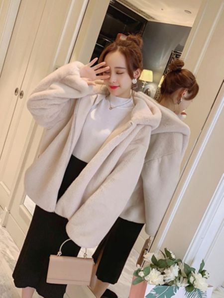 

women's fur & faux coat leopard overcoat female winter jacket fashion plush, Black