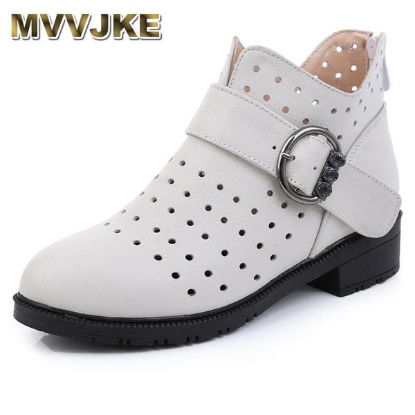 

boots mvvjke spring women genuine leather ankle hollow summer zapatos chaussures femme square high heel shoe, Black