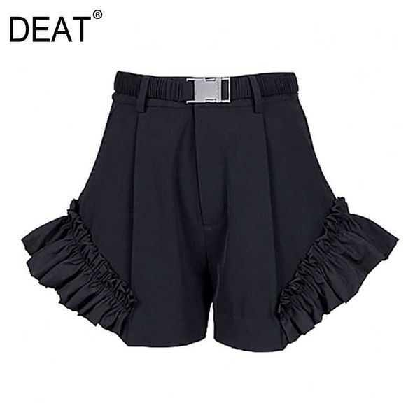 

[deat] summer fashion high waist solid color ruffles a-line loose temperament elegant women shorts 13c947 210527, White;black