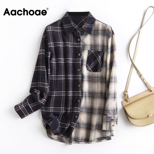 

casual plaid blouse women spring autumn long sleeve vintage pocket shirt female office wear ladies outerwear blusas, Black;white