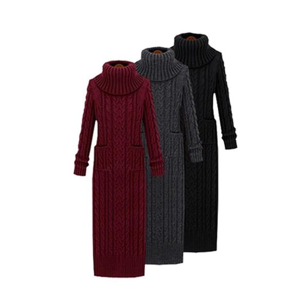 

casual dresses 2021 korean fashion winter long sleeved turtleneck shirt dress knitted paragraph sweater pz592, Black;gray