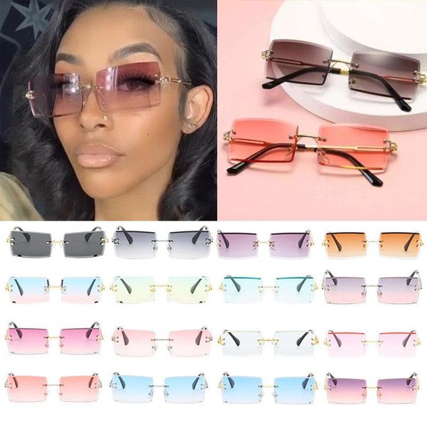 

sunglasses wholesale retro small rectangle women men brand designer rimless square sun glasses ladies frameless eyeglasses gafas, White;black