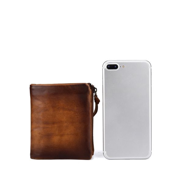 

retro cowhide double zipper layer cowhide casual coin purse short genuine leather wallet men, Red;black
