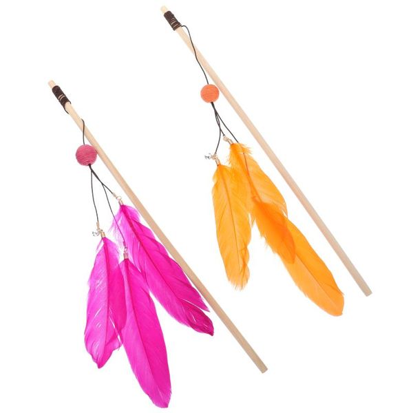 

cat toys 2pcs teaser long rod pet training kitten playing stick with pendant