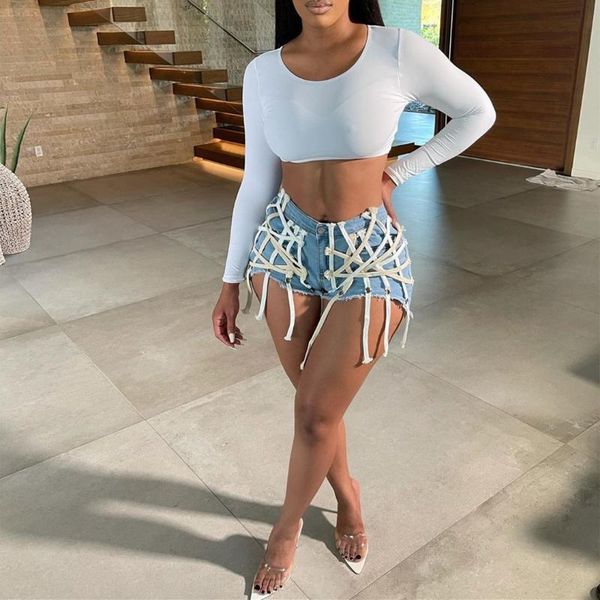 

women's shorts mdmupaogit 7 color denim women clavus criss-cross summer bandage jean fashion skinny jeans clothes, White;black