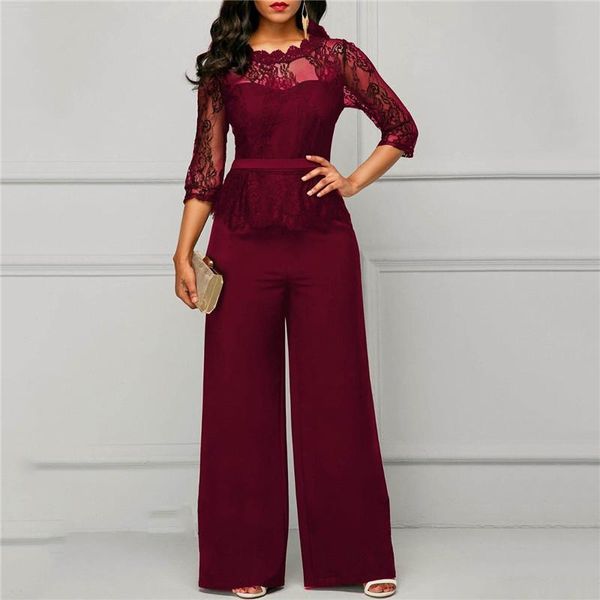 

women's jumpsuits & rompers s-xxl lace bodysuit women mesh romper hollow embroidery ladies body dentelle long playsuits trousers office, Black;white