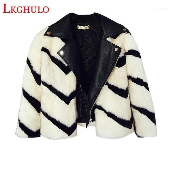 

women's leather & faux elegant fur coat women 2021 autumn winter warm soft zipper jacket female plush overcoat casual outwear w4881, Black