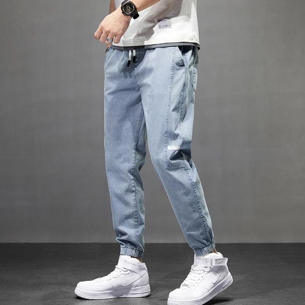 

men's imitate jeans 2021 jogger harem pants ankle banded loose harajuku style beam feet casual elastic waist hip hop, Black