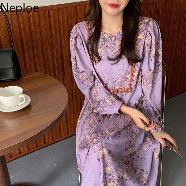 

neploe vintage dress women korean chic floral vestidos puffer ball loose robe sleeve elegant dresses 4f807 casual, Black;gray
