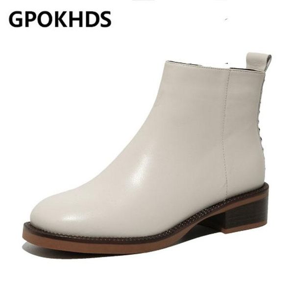 

boots gpokhds 2021 women soft ankle cow leather zippers bling winter short plush round toe high heels, Black