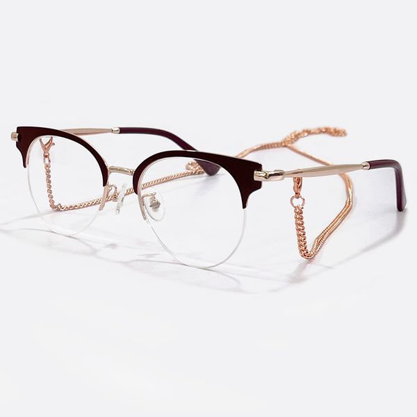 

2022 new oval metal semi rimless glasses frame women fashion designer outdoor eyewear myopia frame with box, Black