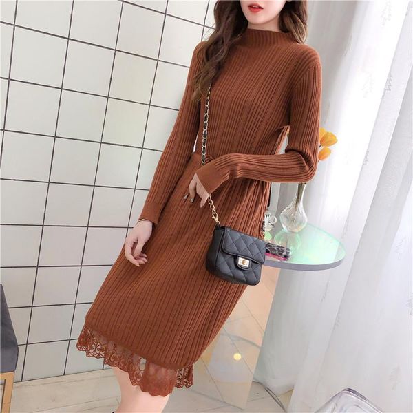 

casual dresses fashion brand women's clothing spring autumn dress elegant moda feminina loose knitted lace up 2021, Black;gray