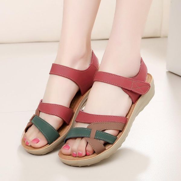 

women's sandals summer women ladies fashion leather wedges comfort big size shoes woman #42, Black